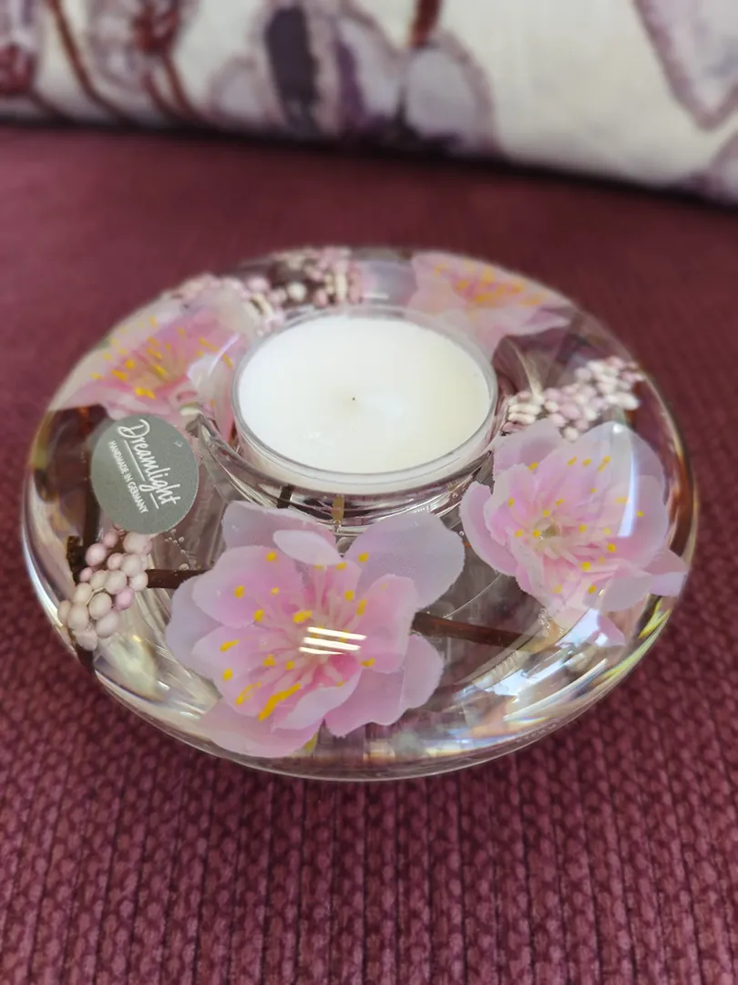 Bougeoir plat Fleurs roses – Image 2