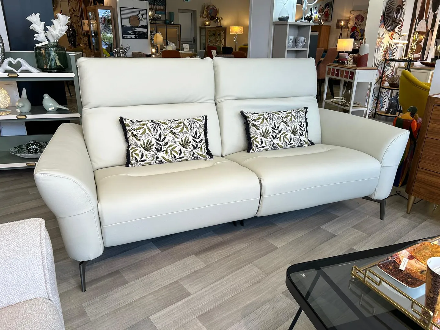 Canapé Michel relaxation en cuir beige – Image 3