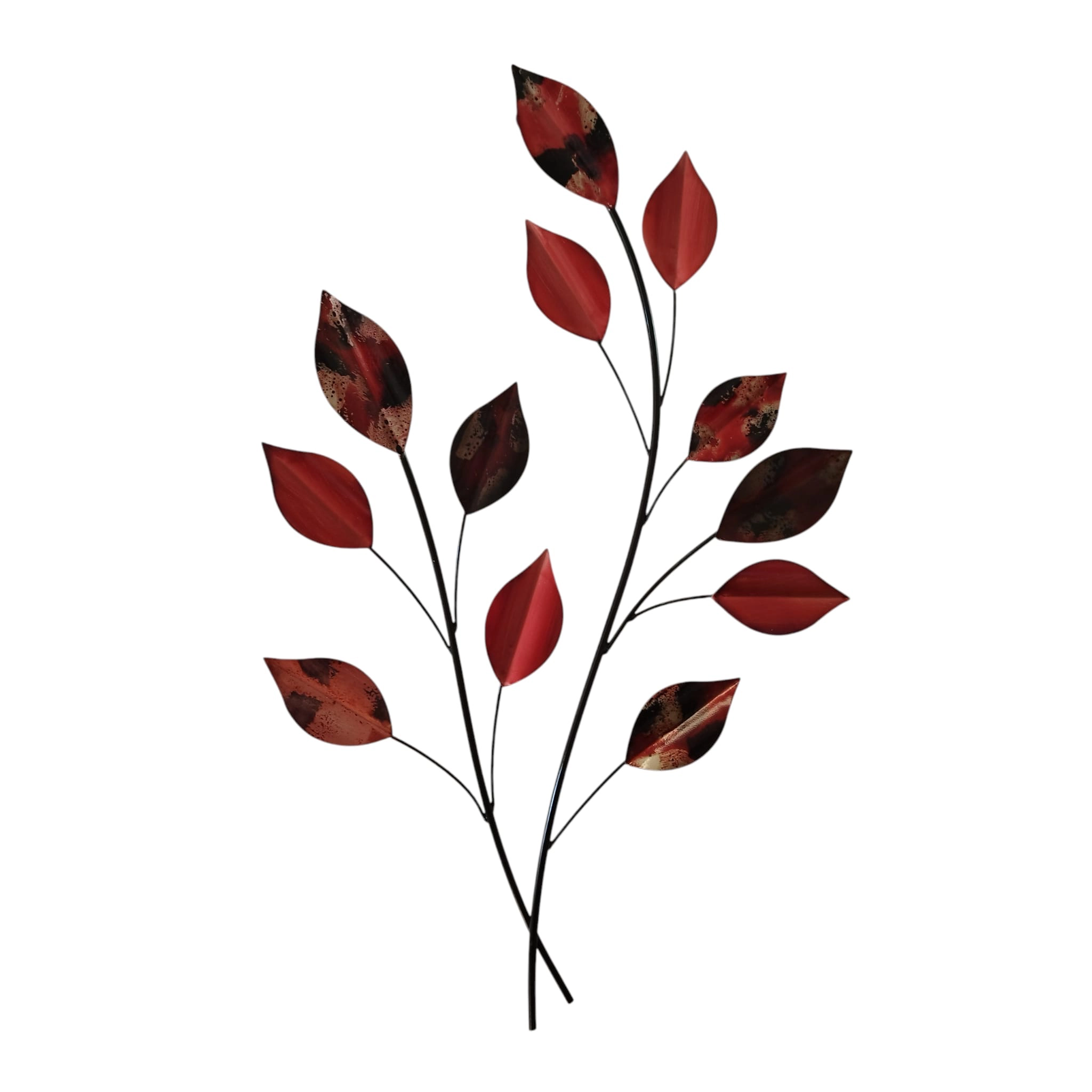 décoration murale métal feuilles rouges