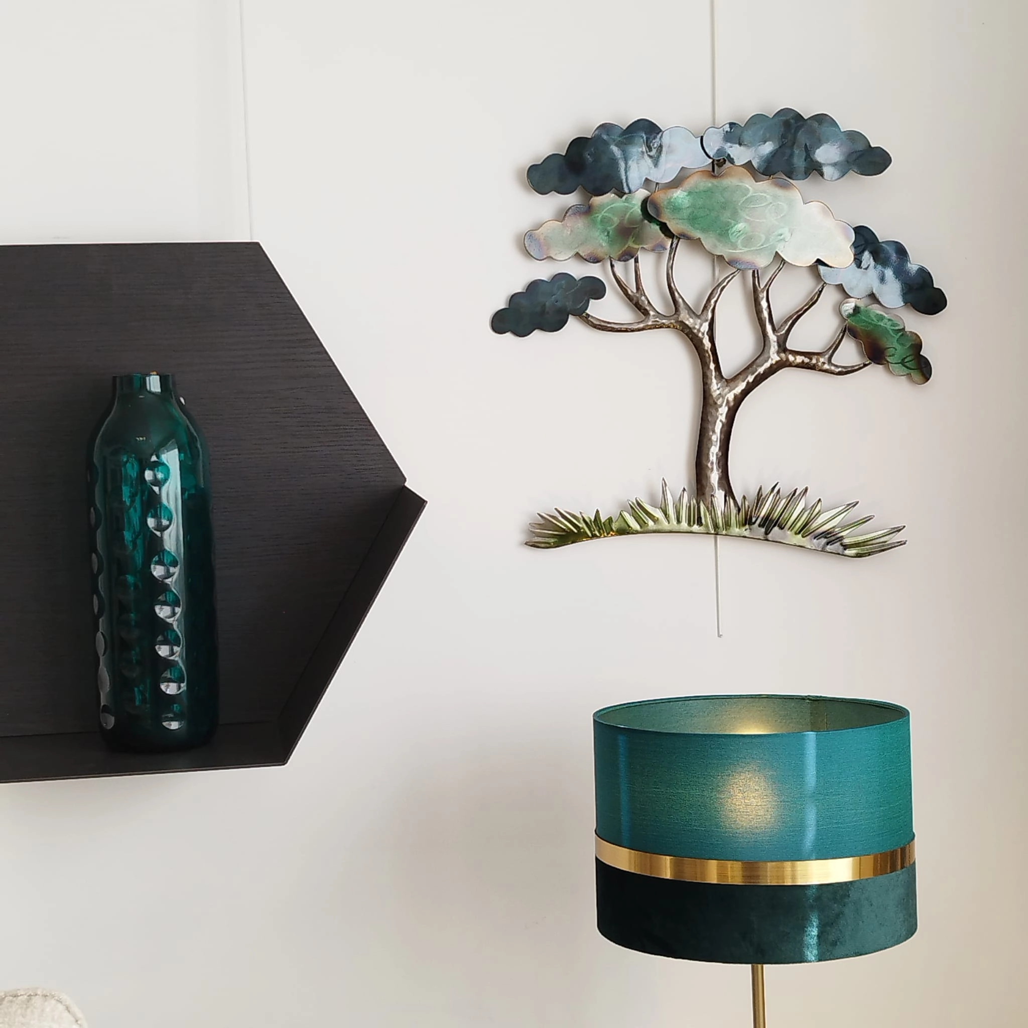 déco murale métal arbre bleu vert