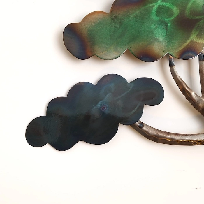 déco murale métal arbre bleu vert