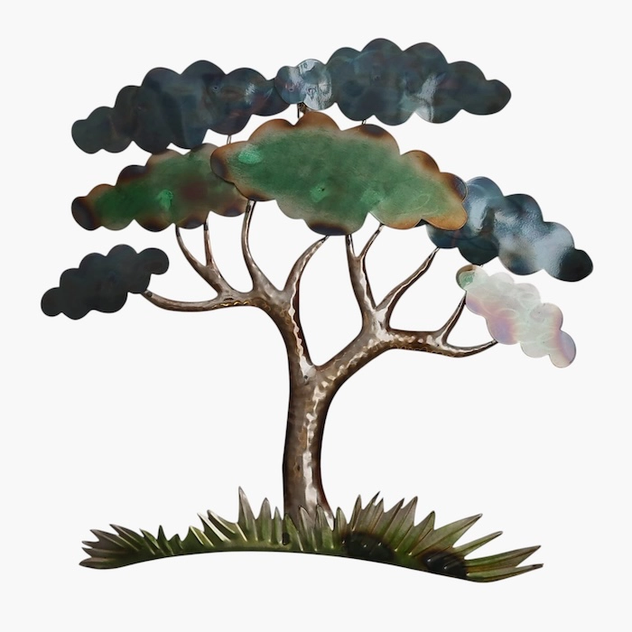 déco murale métal arbre bleu vert