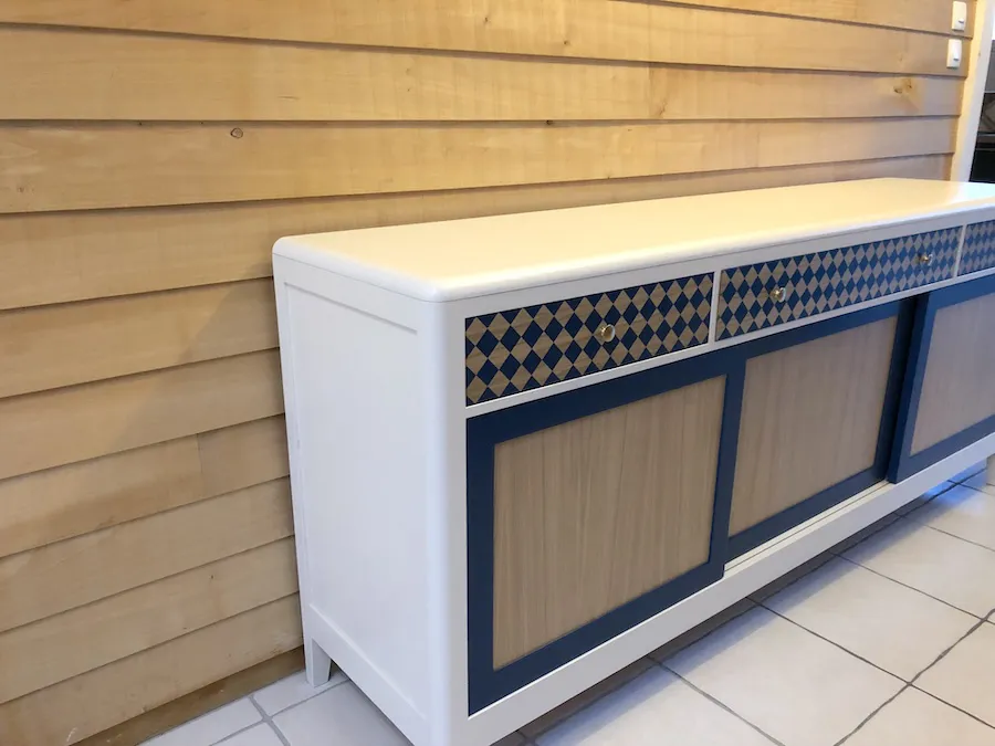 Enfilade Louisiane 3 portes coulissantes Bleue Blanche – Image 7