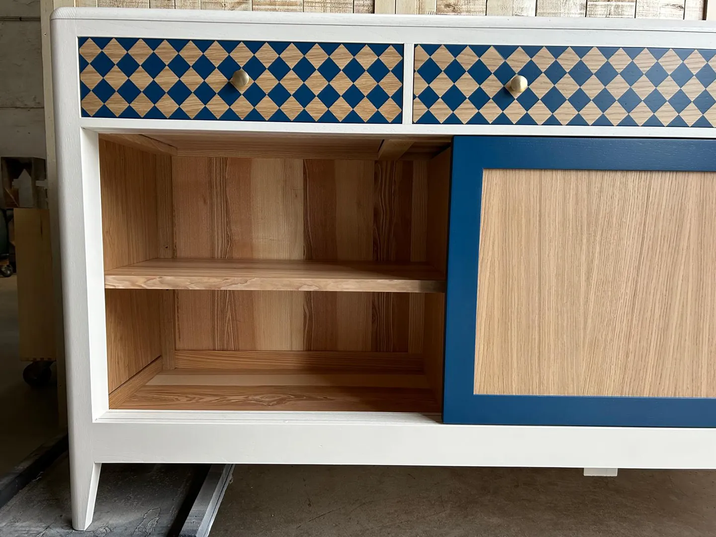 Enfilade Louisiane 3 portes coulissantes Bleue Blanche – Image 2