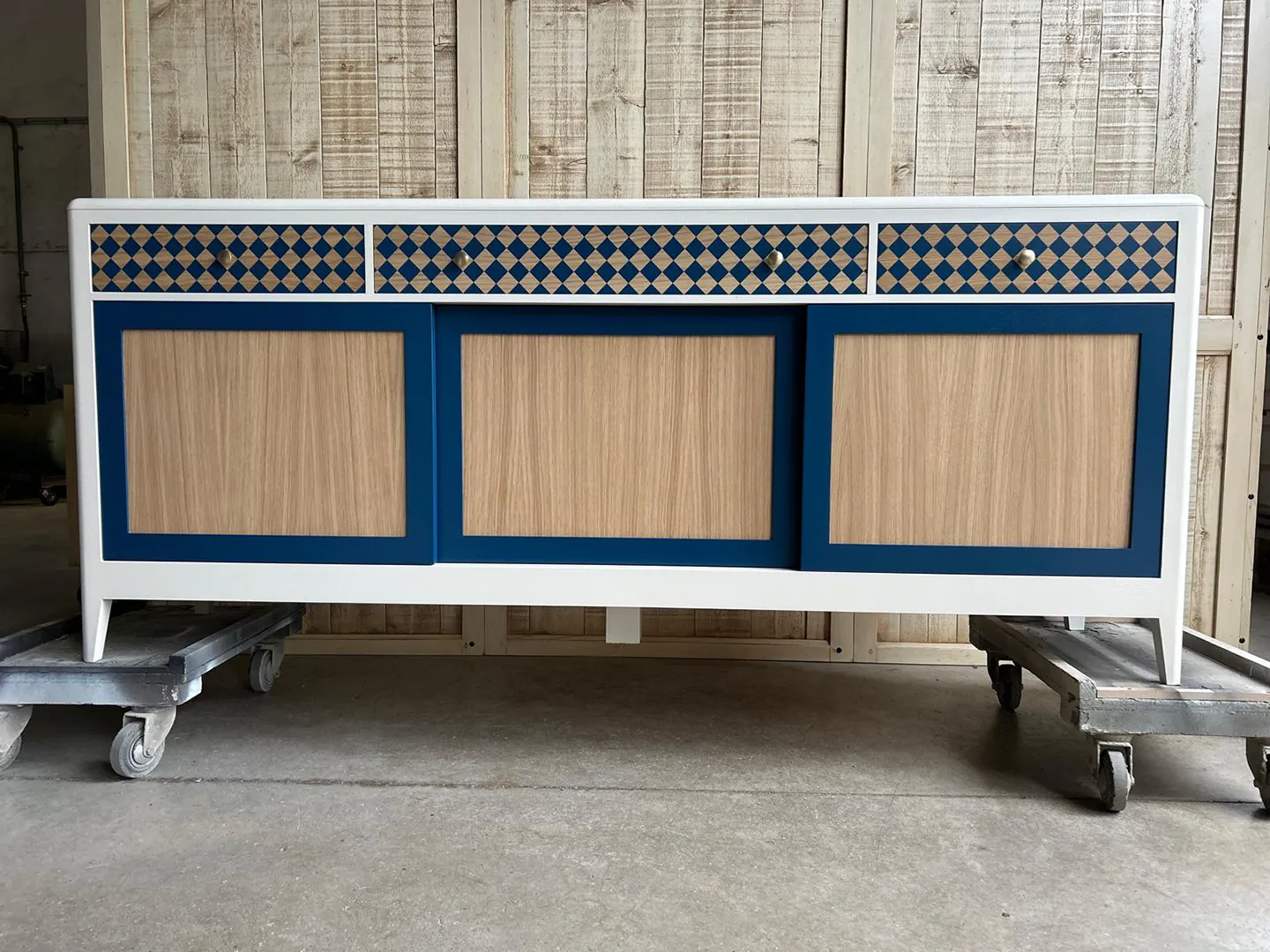 Enfilade Louisiane 3 portes coulissantes Bleue Blanche