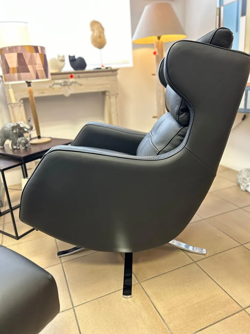 Fauteuil America pivotant cuir noir – Image 7