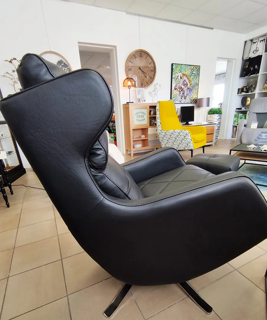 Fauteuil America pivotant cuir noir – Image 16