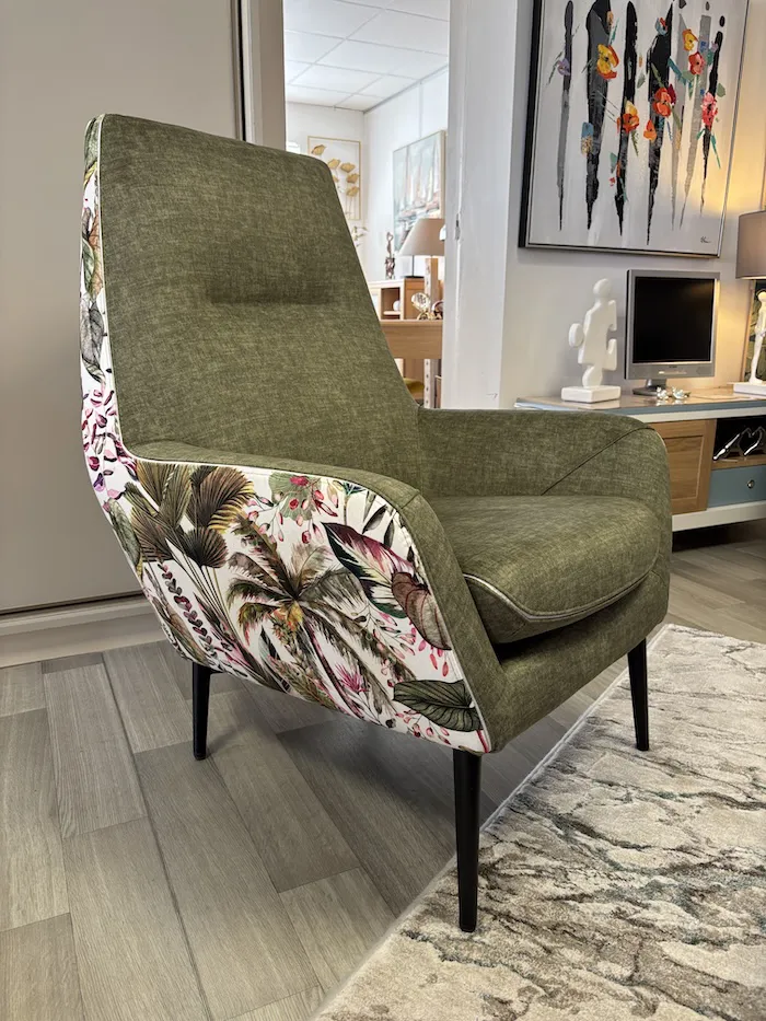 Fauteuil Catania Kaki et tissu déco