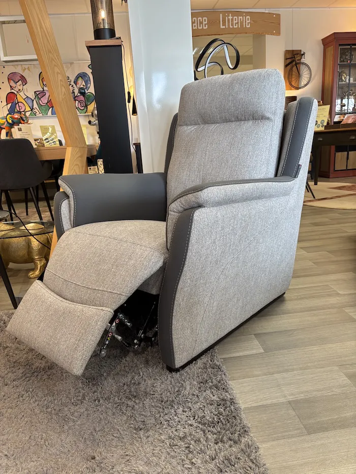 Fauteuil Relaxation Giada tissu gris bi matière