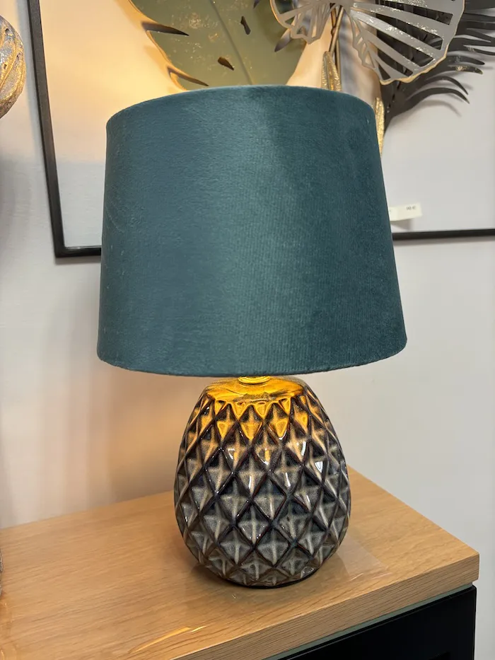 Lampe Ananas Velours Bleu – Image 4