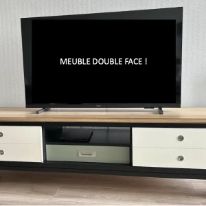 Meuble "Alter Ego" double face, séparateur de pièce sauge - ivoire