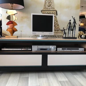 Meuble TV Ellipse noir et salvia