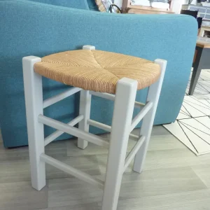 Tabouret paillé gris non vieilli