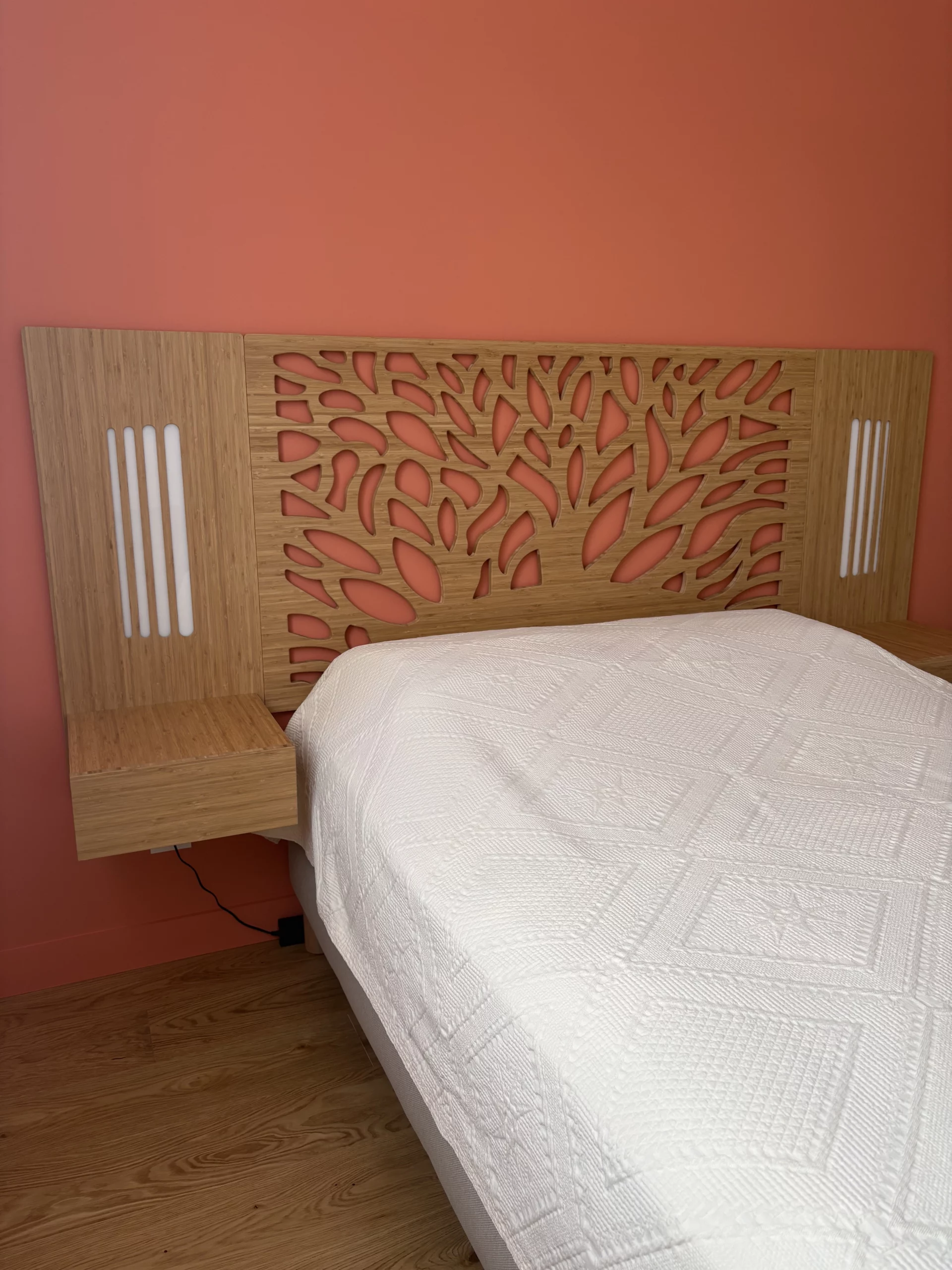 Tête de lit en bois Canopée 140 avec chevets – Image 3