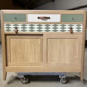 Bibus 2 tiroirs Louisiane 2 portes coulissantes olive & ivoire